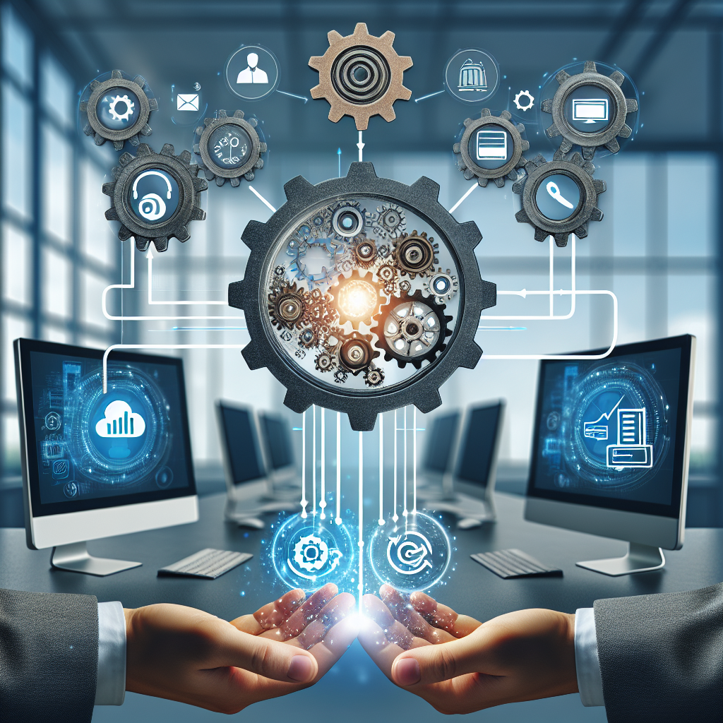 An illustration showing the seamless integration of automated call-back technology with different business systems (CRM and productivity tools).