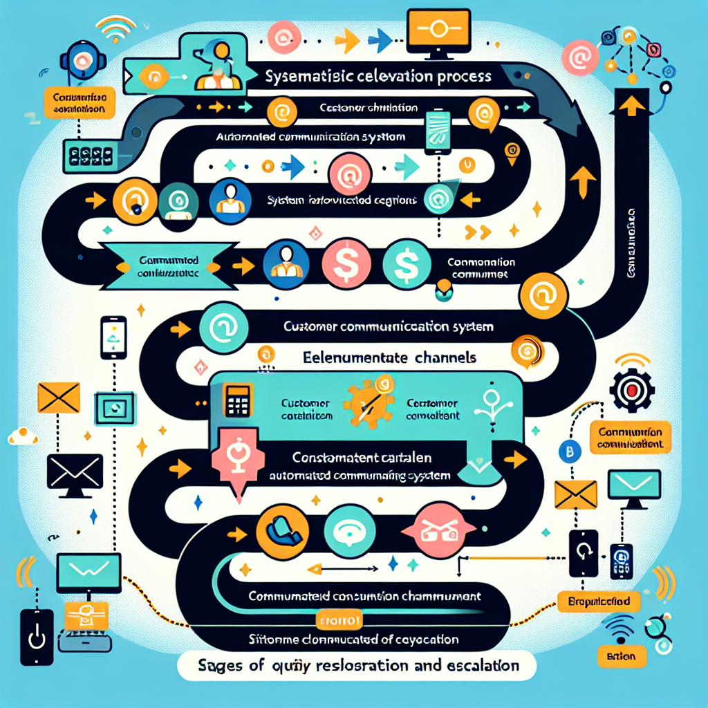 An infographic showing the automated call escalation flow integrated with various customer interaction channels like calls, emails, chats, etc.