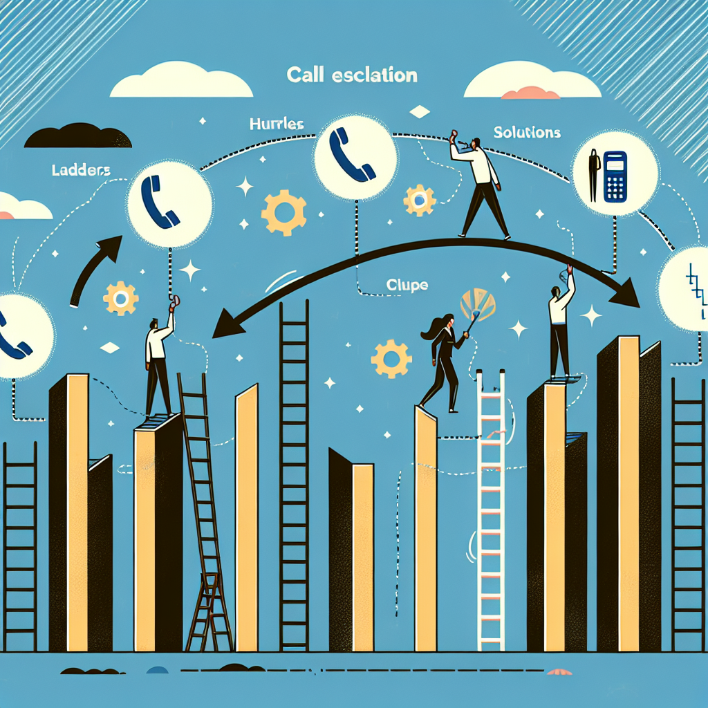 Illustrative graphic of a call escalation process with hurdles representing the challenges, and ladders symbolizing the solutions