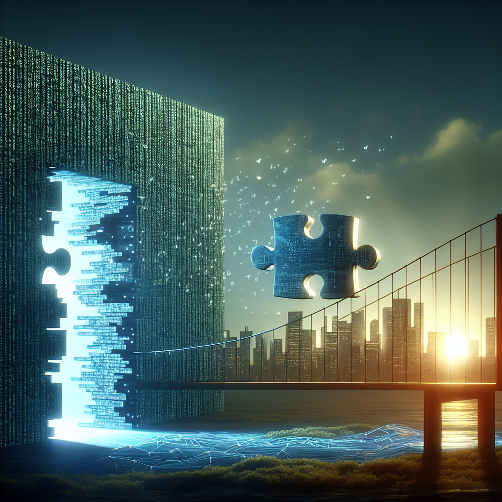 An image illustrating a technical barrier and a figurative bridge to symbolize the overcoming of integration challenges.