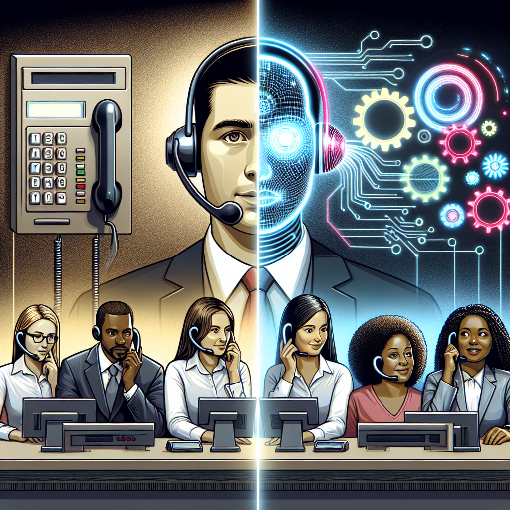 An illustration depicting the transition from traditional to AI-powered call systems.