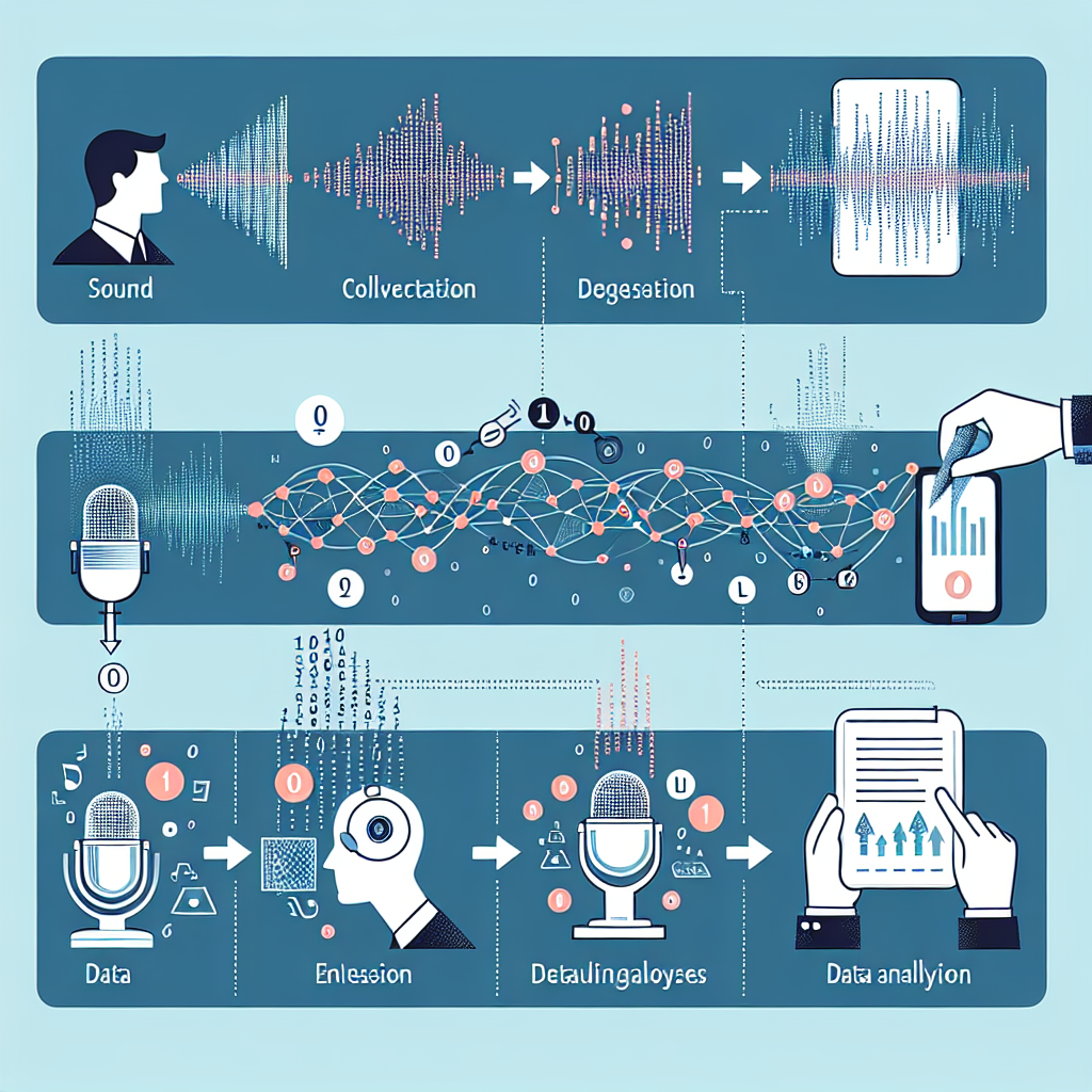 An image showing a digital representation of voice data being processed and analysed to extract useful information