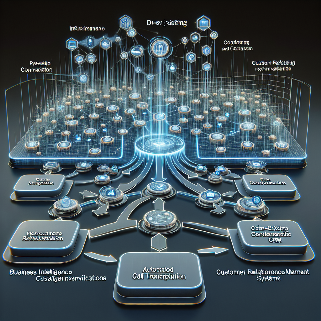 An illustration showcasing the integration of Automated Call Transcript Analysis with existing business intelligence and CRM systems.