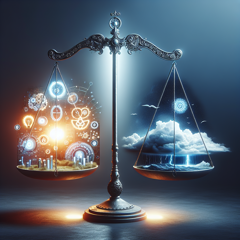 An image displaying a symbolic balance, weighing the benefits and challenges of automated detection systems