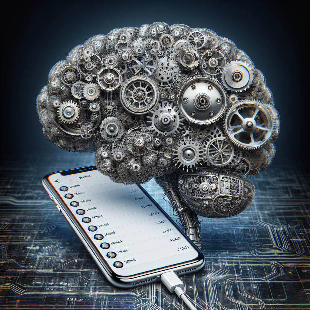 An image showing a visual representation of AI in the form of a brain composed of gears, with an overlay of a phone depicting recorded calls