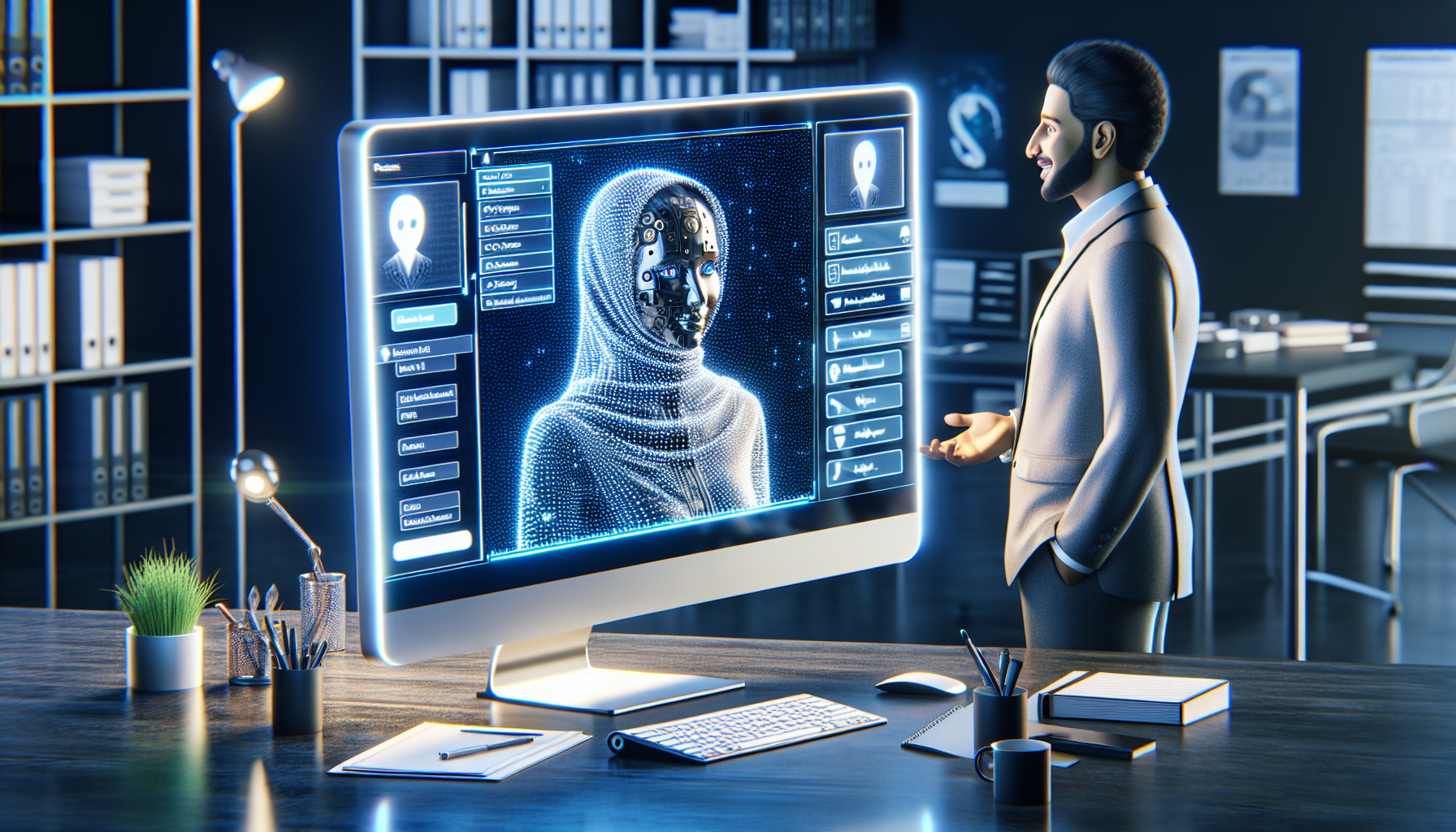 An AI Receptionist interacting with a customer on a computer screen.