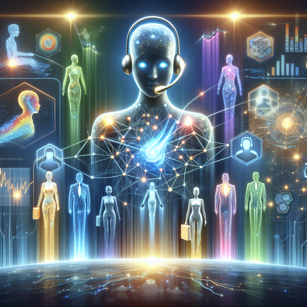 A dynamic image showing an AI phone receptionist interacting with customers, combined with visuals of technology like charts and graphs to represent productivity.
