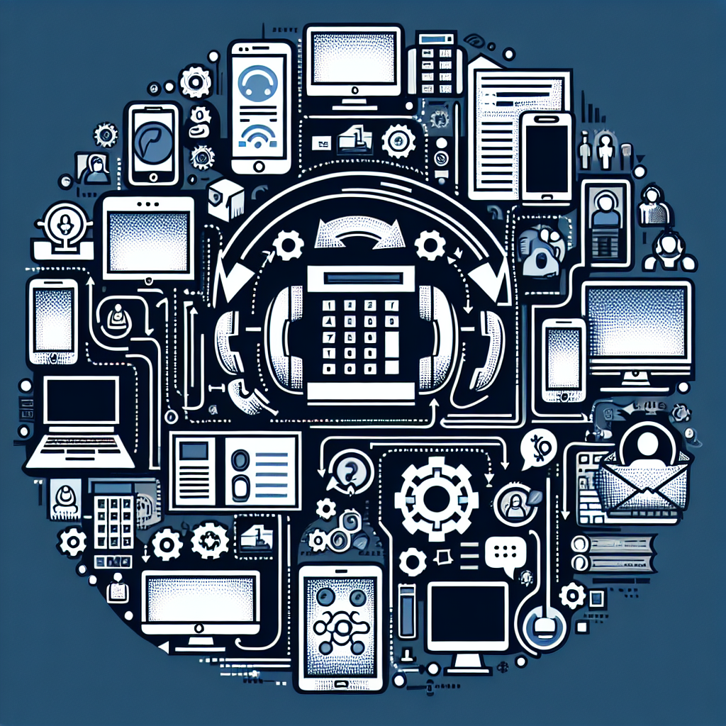 A dynamic workflow visualization showing call forwarding in action with various devices and screens