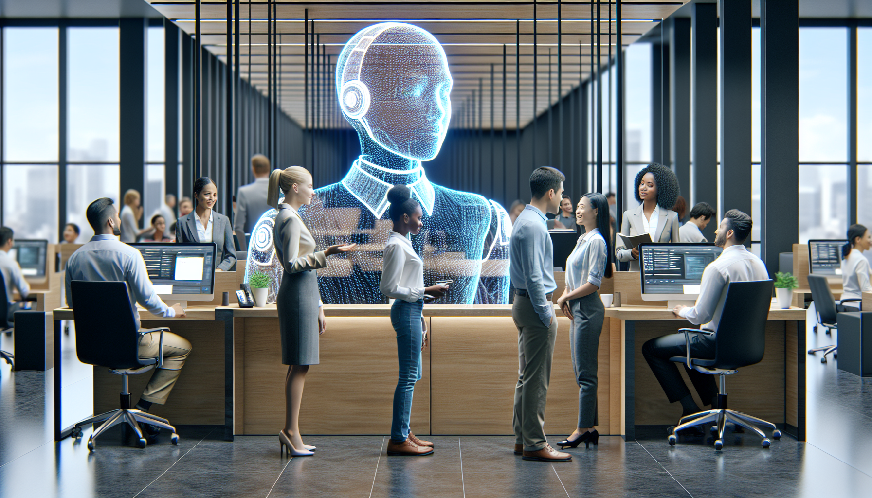 An AI receptionist interacting with customers in a business setting