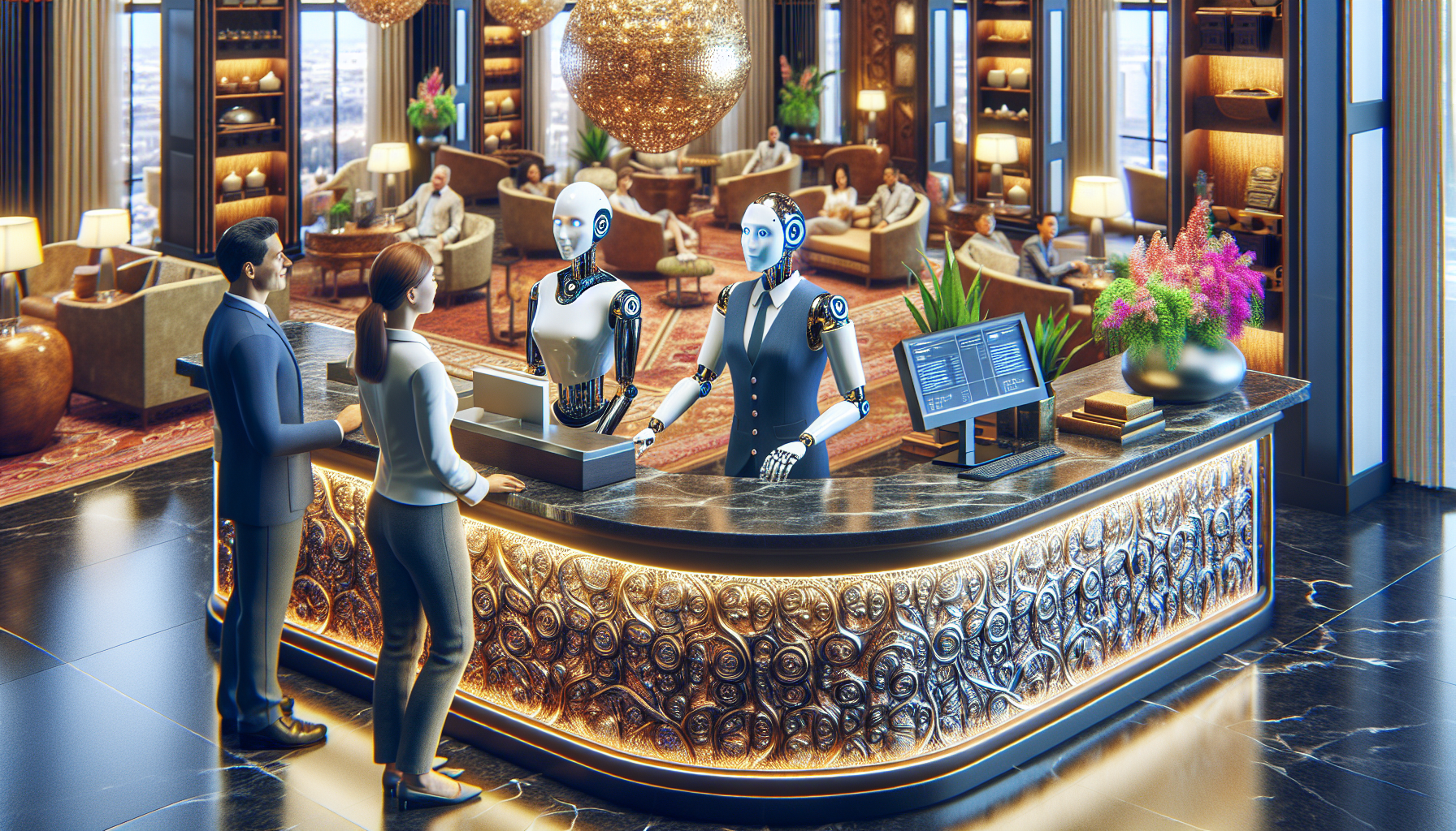 An AI receptionist at a hotel front desk