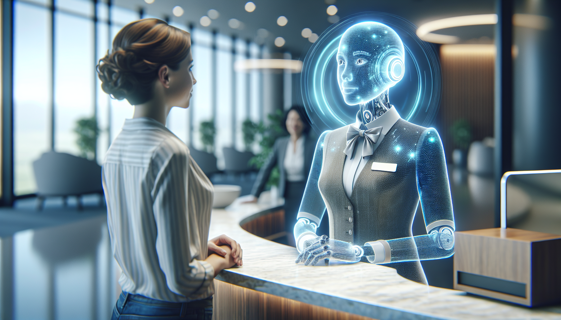 An AI receptionist assisting a hotel guest