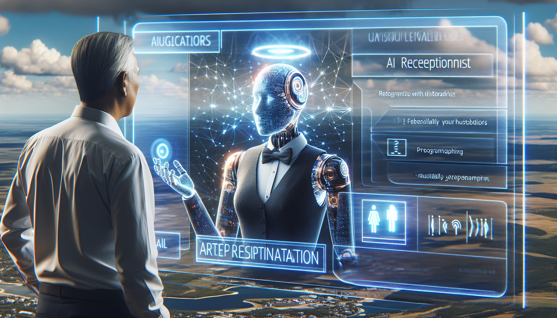 An AI receptionist interacting with a customer, with a focus on the receptionist's programming that allows it to familiarize with customers' history and preferences