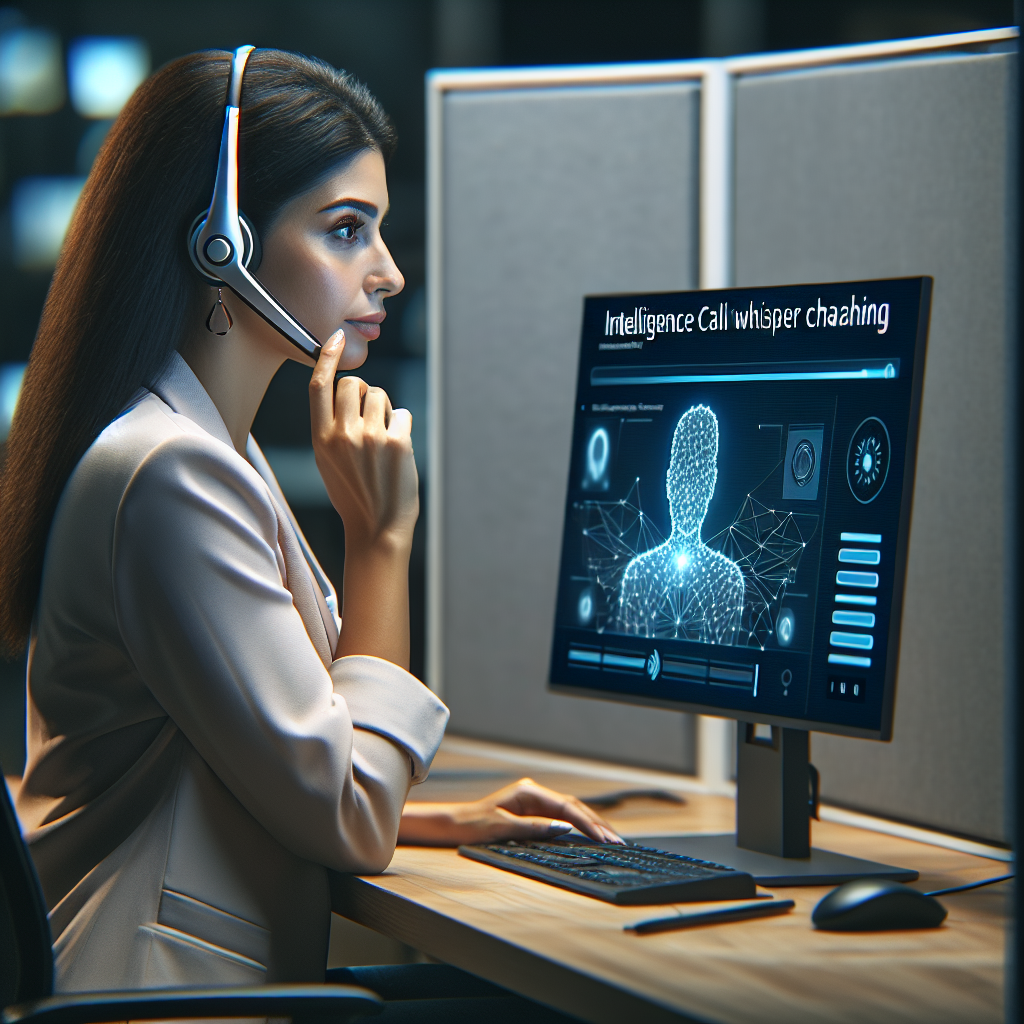 An agent wearing a headset while receiving real-time guidance from intelligent call whisper coaching software