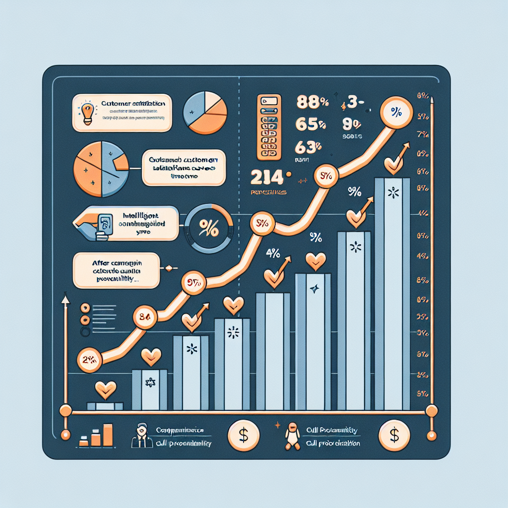 An infographic showcasing the increase in customer satisfaction scores and heightened profitability at TelcoPlus after implementing intelligent call prioritization.