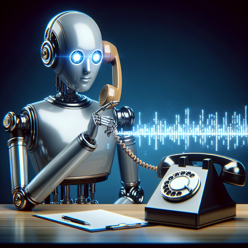 An image depicting an AI robot interacting with a telephone, symbolizing AI in phone-based lead qualification