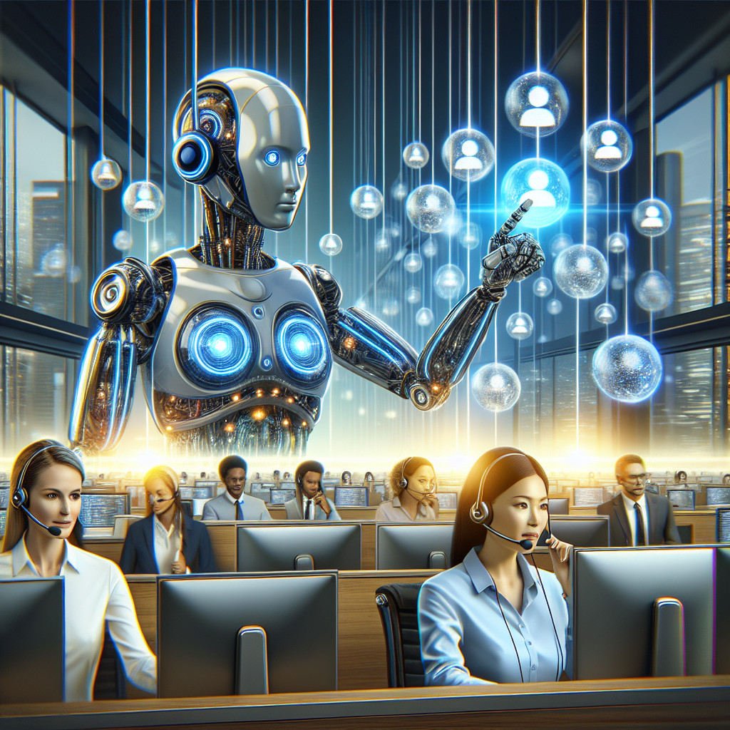 An illustration depicting AI managing call overflow in a contact center