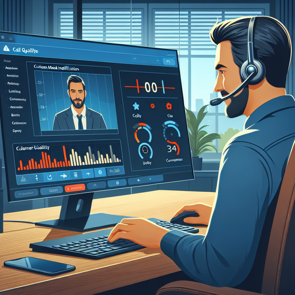 An image showing an agent receiving a call and the call quality monitoring software analyzing the call