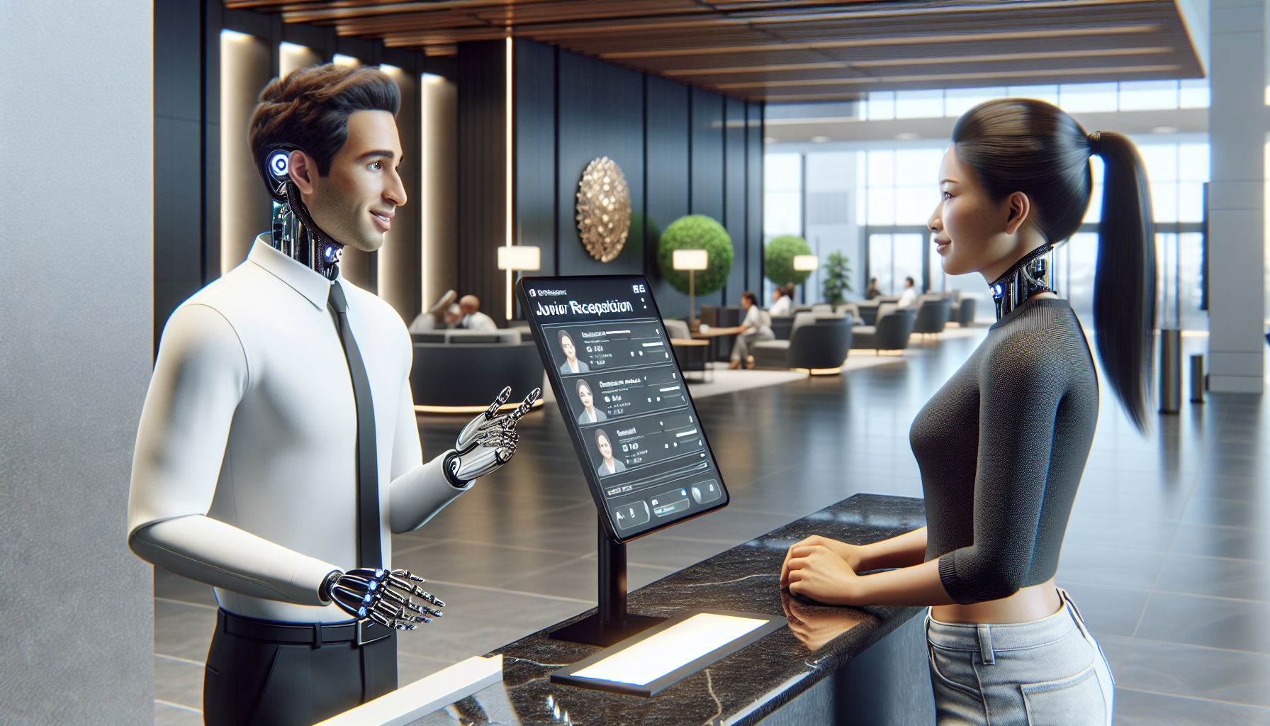 A picture showing AI receptionist talking with a customer.