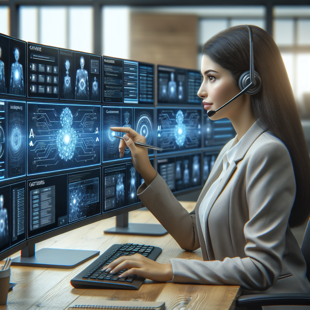A customer service representative using AI technology for resolving customer issues