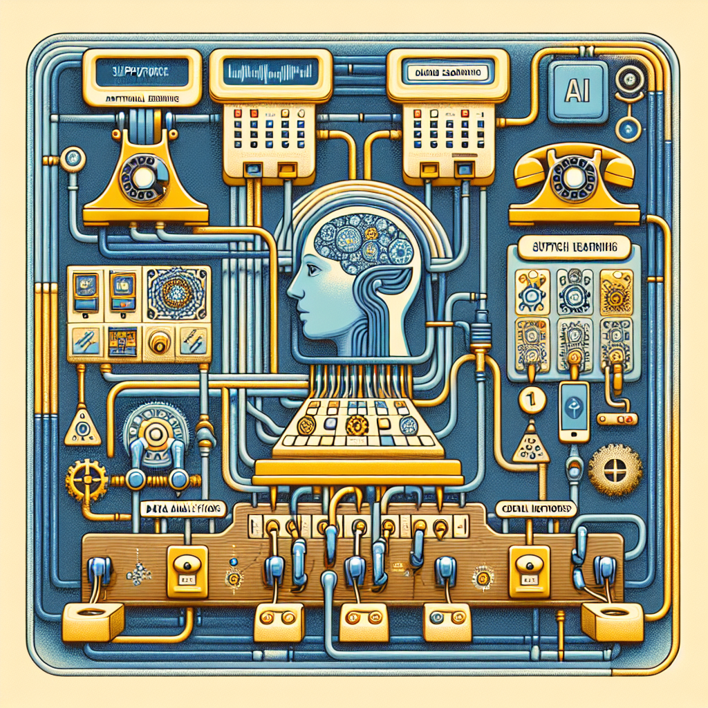 Illustration depicting AI technology being integrated into a traditional phone support system.