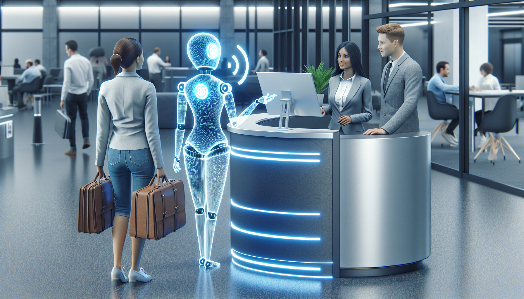 An image depicting an AI receptionist providing customer service