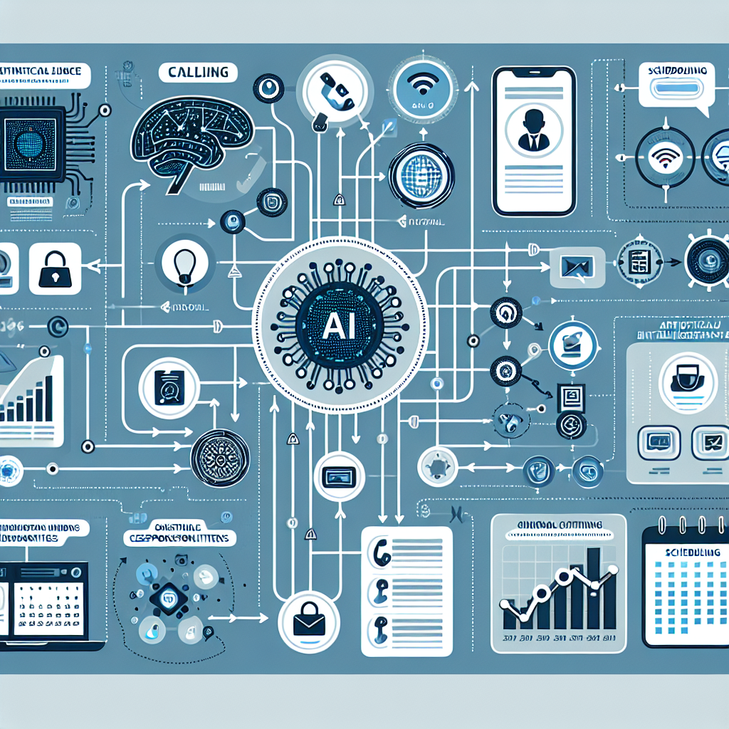 An infographic illustrating the integration of AI with business tools, and the automation of calling and scheduling tasks