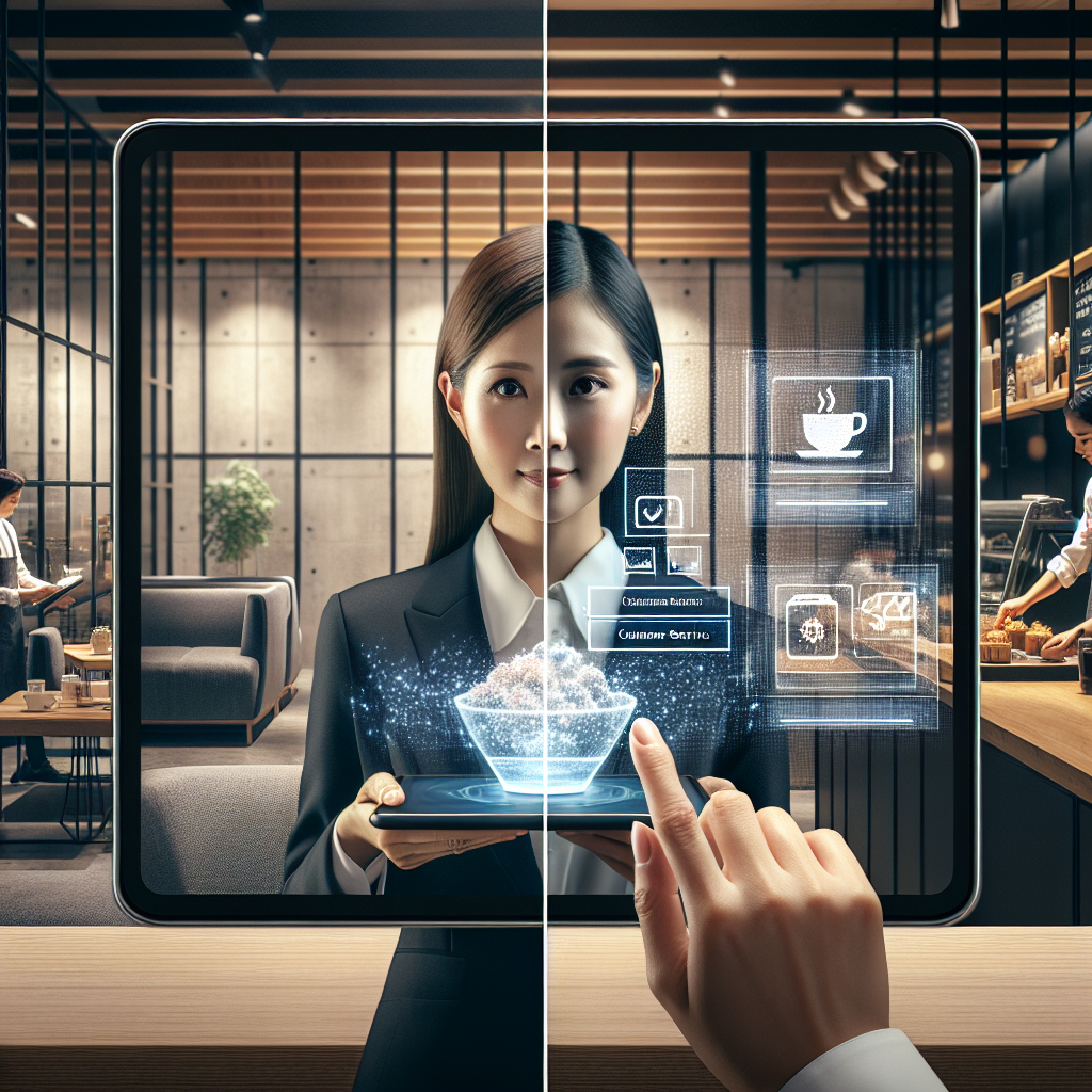 A split-screen image showcasing two businesses implementing AI technology in their customer service operations