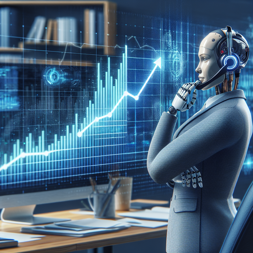 An image showing a business graph with an increased call volume during peak seasons and an AI receptionist efficiently managing calls