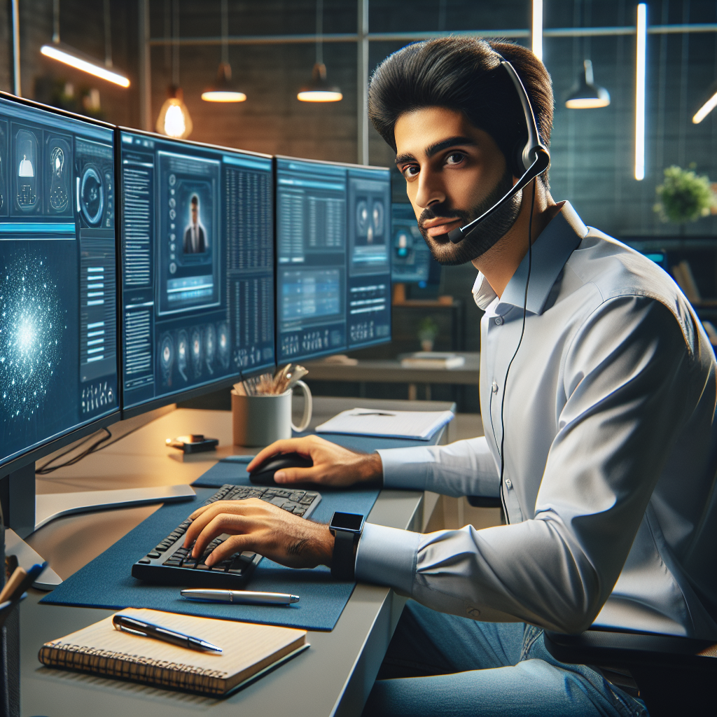 A call center agent using AI tool on computer