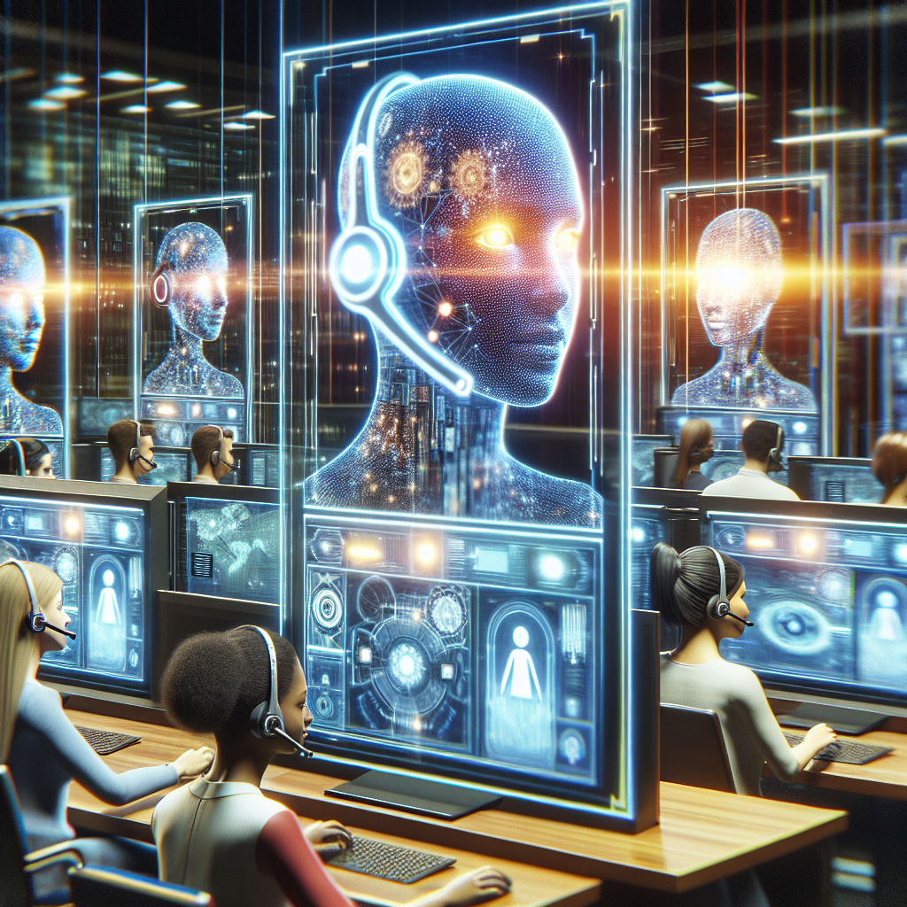 A digital representation of AI assisting in call center operations