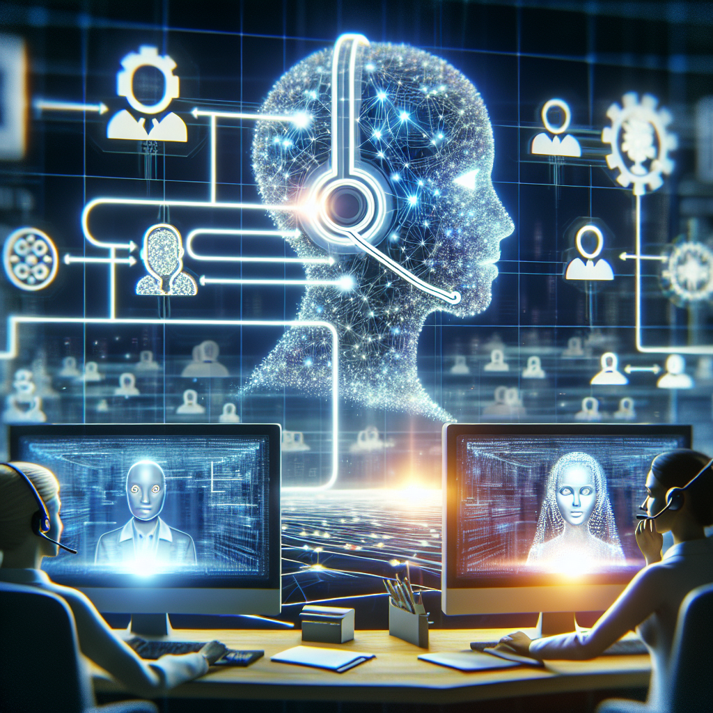 A conceptual image showcasing AI's applications in call center operations