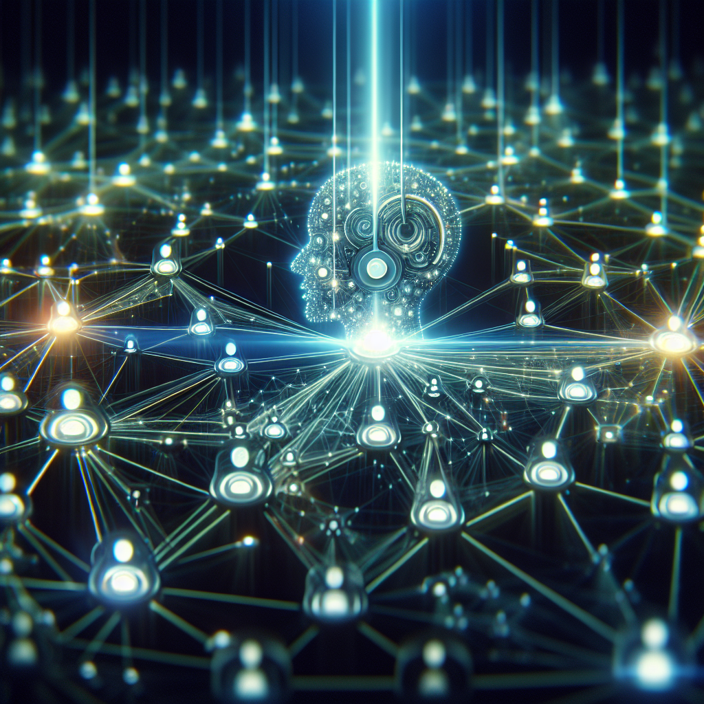 An aesthetic image showing an AI network or server, indicative of its integral role in call overflow management. The image could also show a network of connections, symbolizing how AI directs call traffic to various support agents.