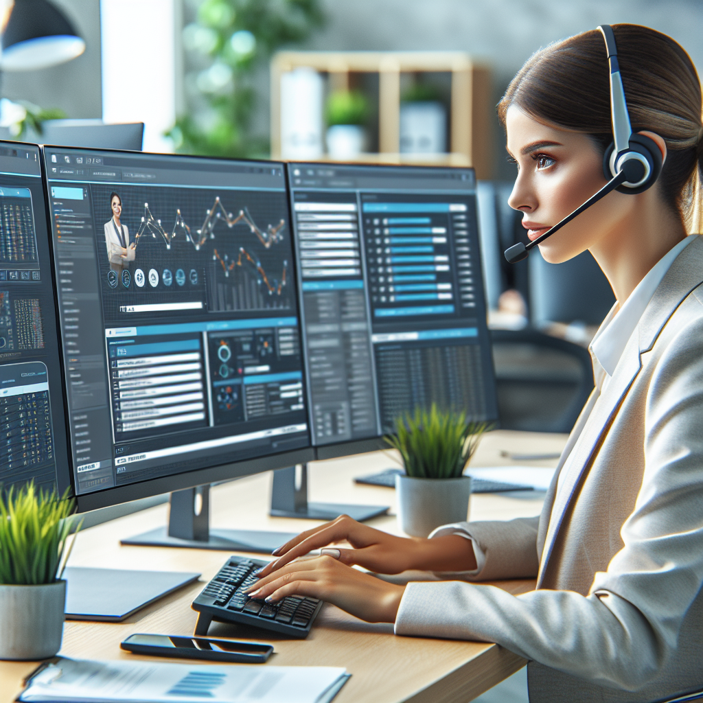 An image illustrating a customer service representative using an AI-assisted call handling system.