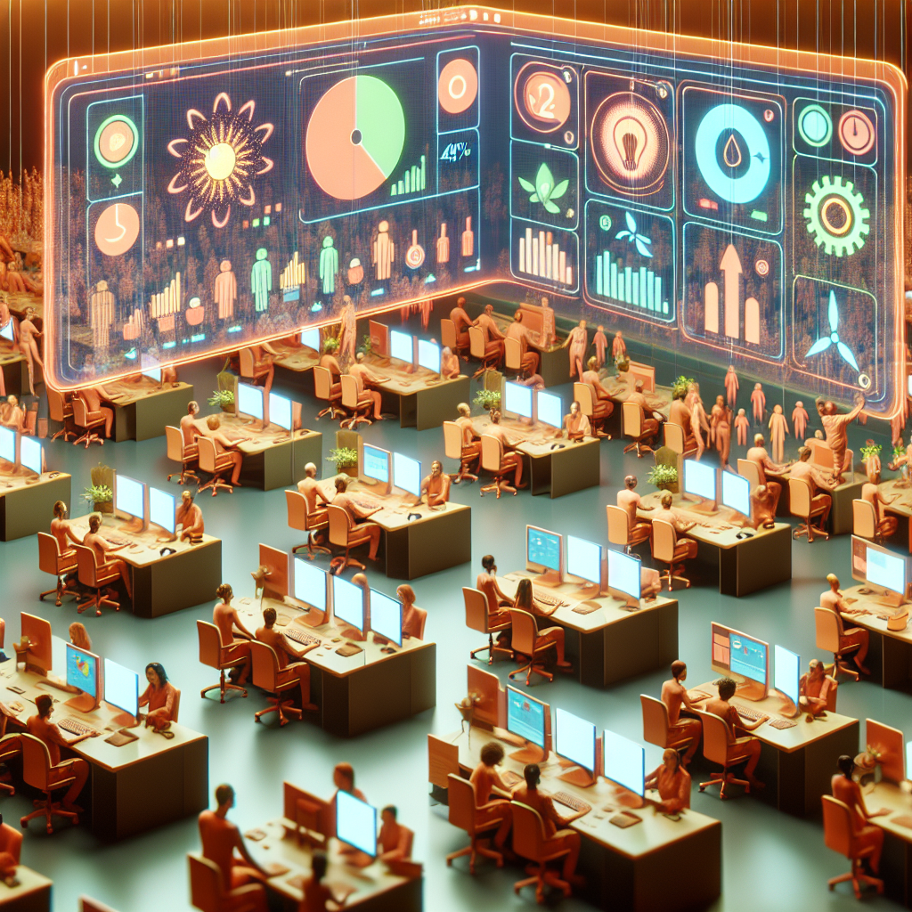 An image showcasing a call center with AI-powered energy management system
