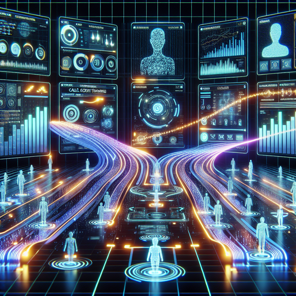 An image illustrating a futuristic digital interface for AI-powered call transfers