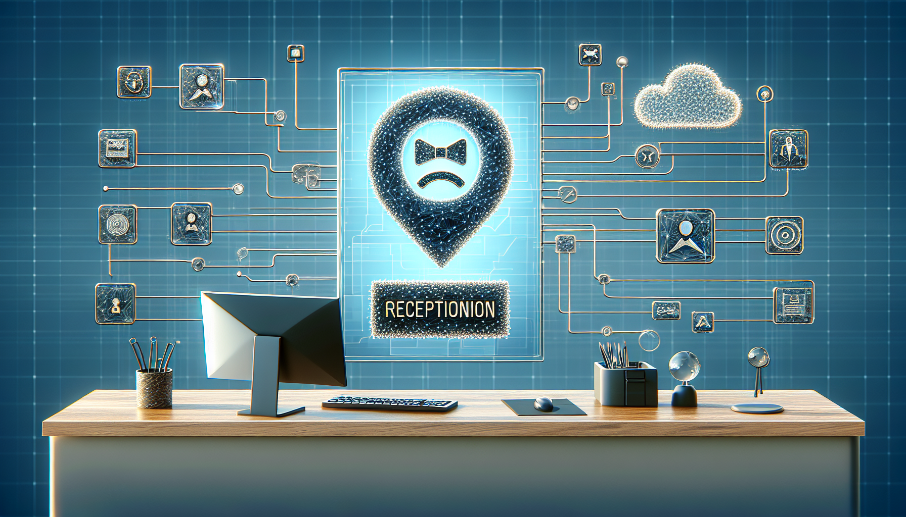A graphic visualizing an AI receptionist powered by machine learning.