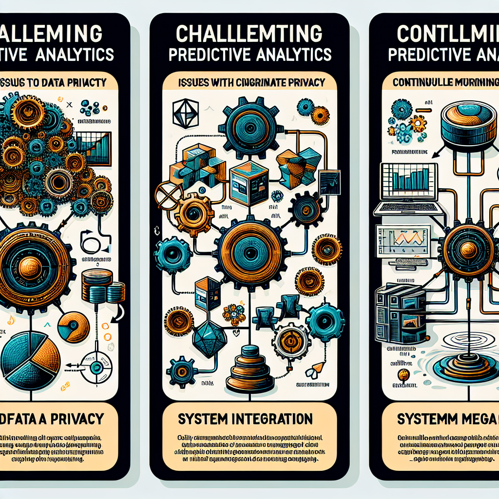 An infographic showing the three major challenges of adopting predictive analytics: data privacy, system integration, and continuous model training