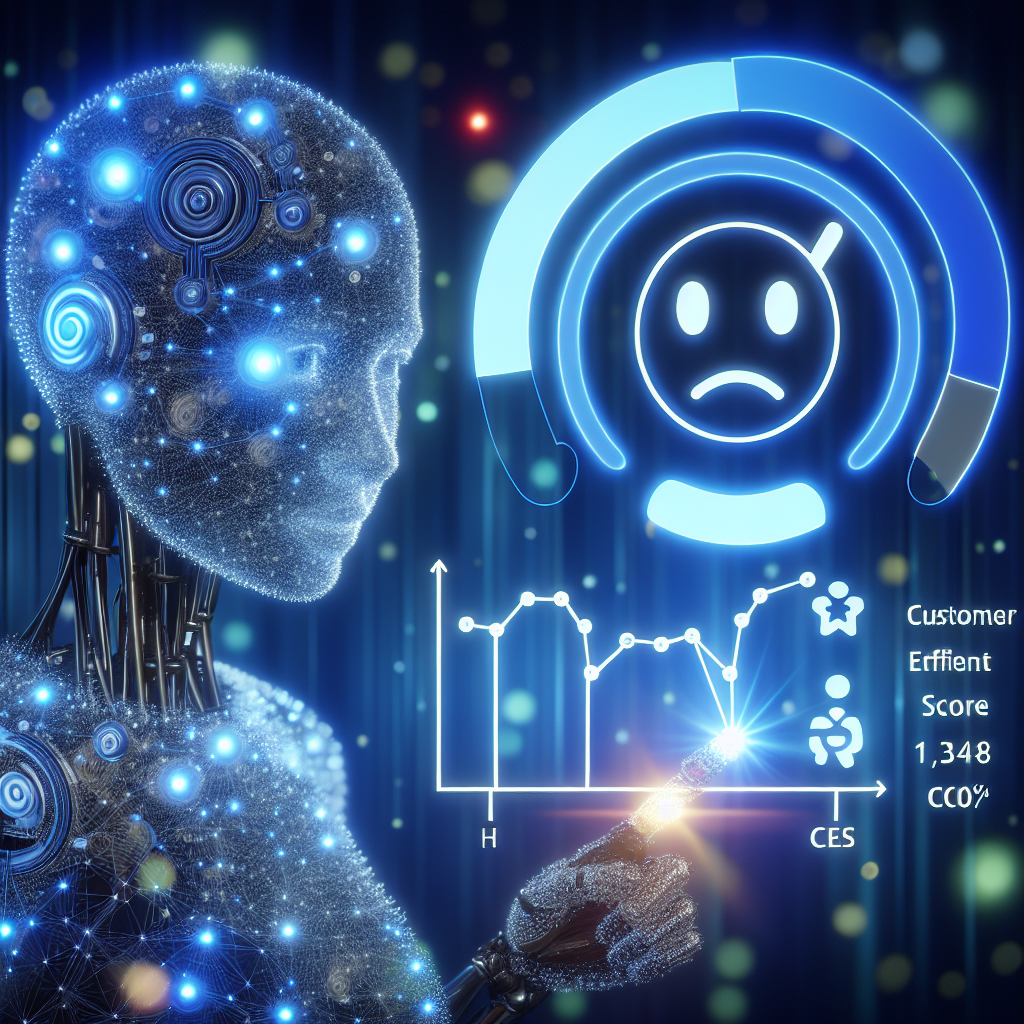 A modern AI system interacting with a graphical representation of a Customer Effort Score icon
