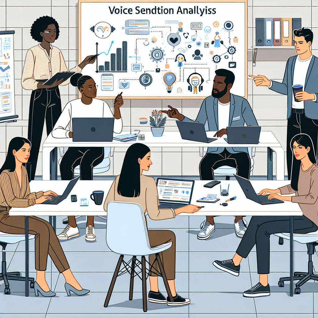 A team discussing implementation of voice sentiment analysis in their workplace.