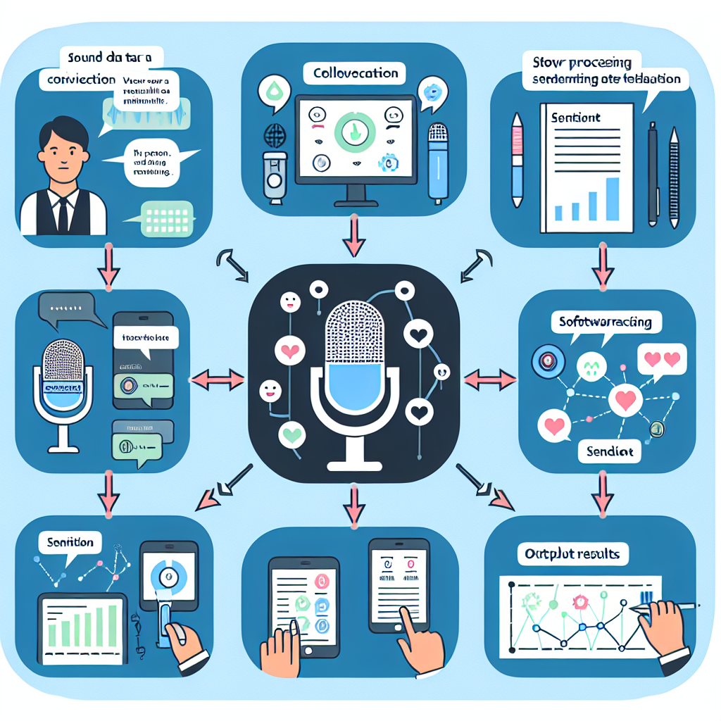 An infographic showing processing steps of voice sentiment analysis
