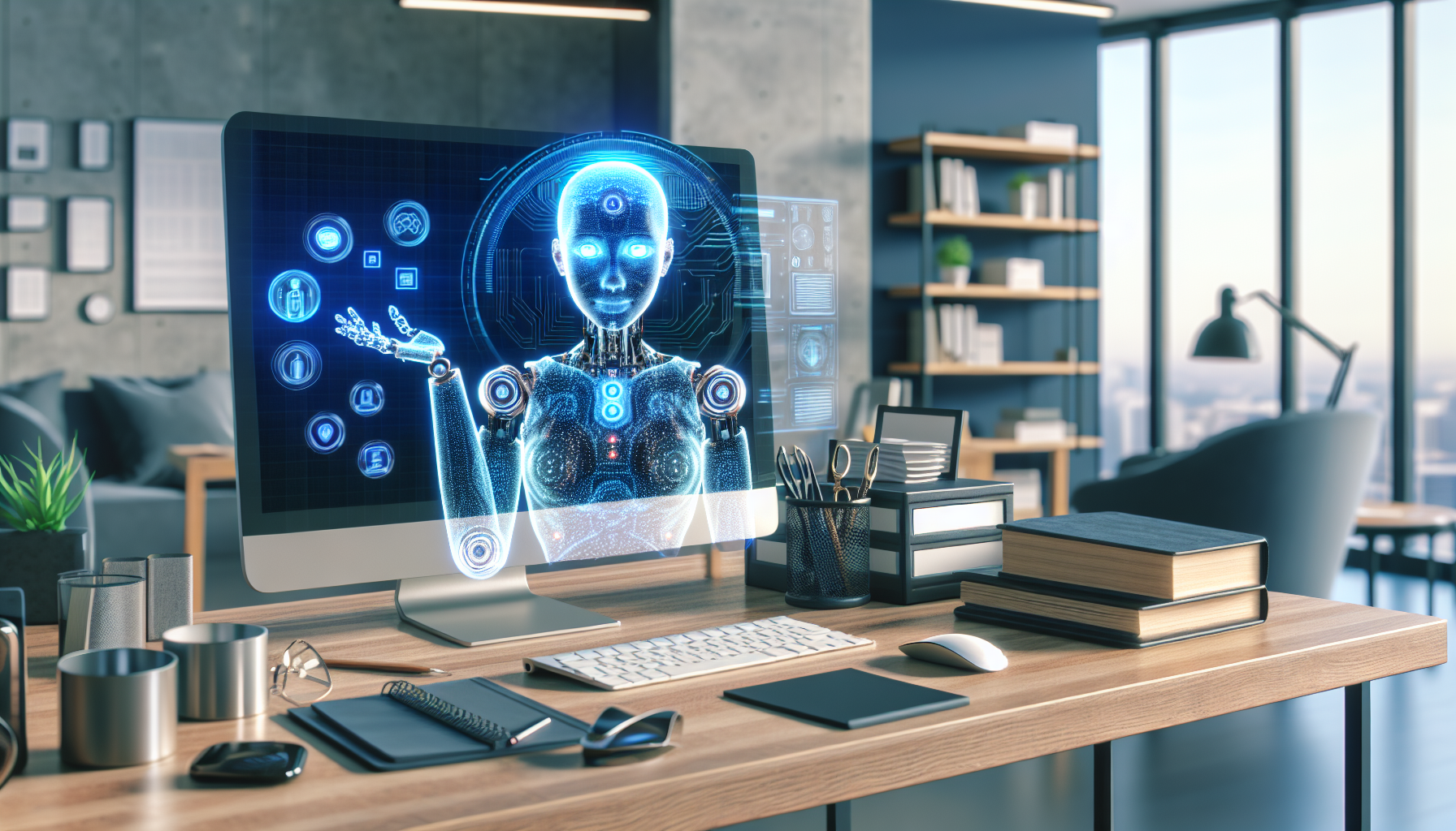 An image displaying an AI receptionist operating on a desktop