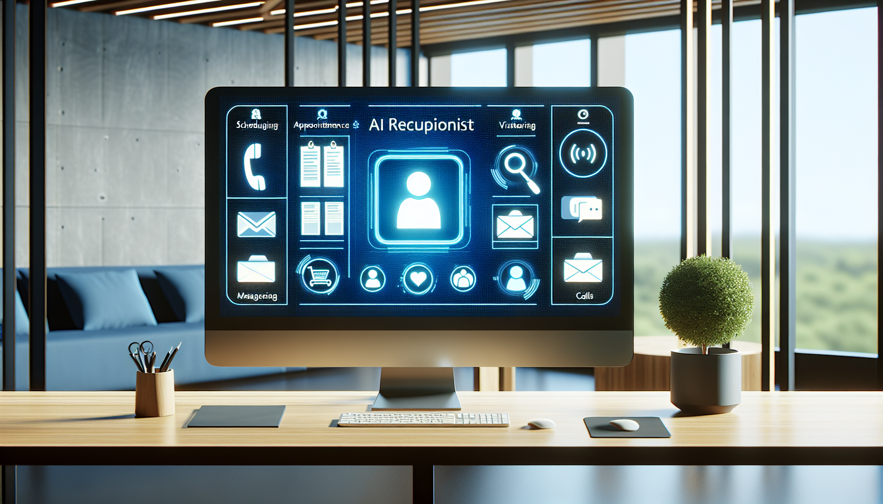 An AI receptionist software on a computer screen showing different functionalities