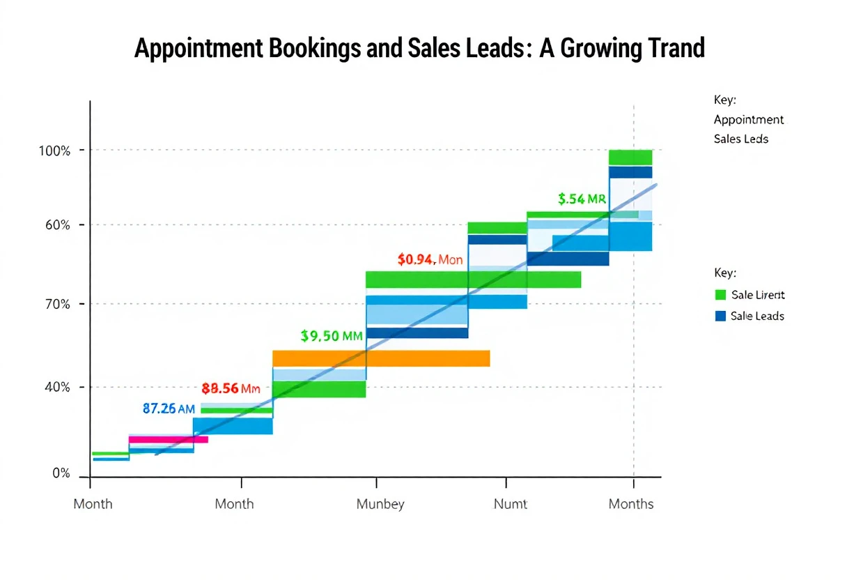 Graph depicting the correlation between appointment bookings and sales leads generated over several months, showcasing a positive trend.