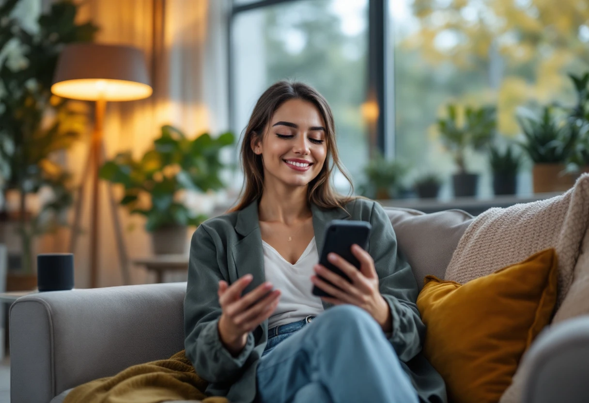 An image showcasing a person receiving an appointment reminder on their smartphone, depicting satisfaction and convenience.