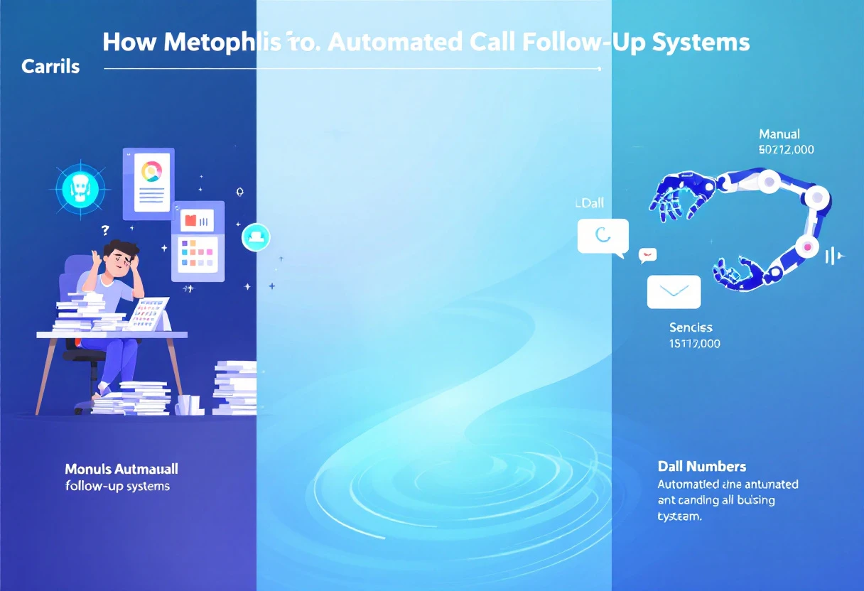 A dynamic graphic illustrating the transformation process from manual to automated call follow-up systems.