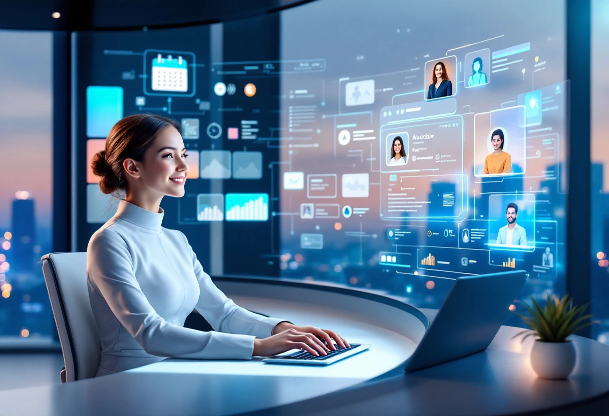 An image showing a seamless digital workflow between an AI receptionist and various hiring platforms, demonstrating connectivity and efficiency.