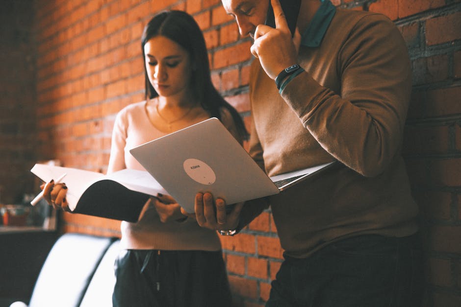 A busy professional managing calls on multiple devices with an AI assistant interface in the foreground