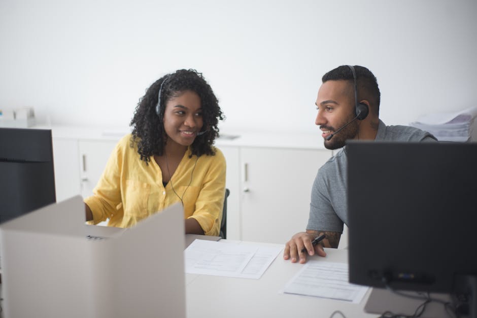 A bustling office scenario illustrating a team handling multiple calls seamlessly with AI assistance.