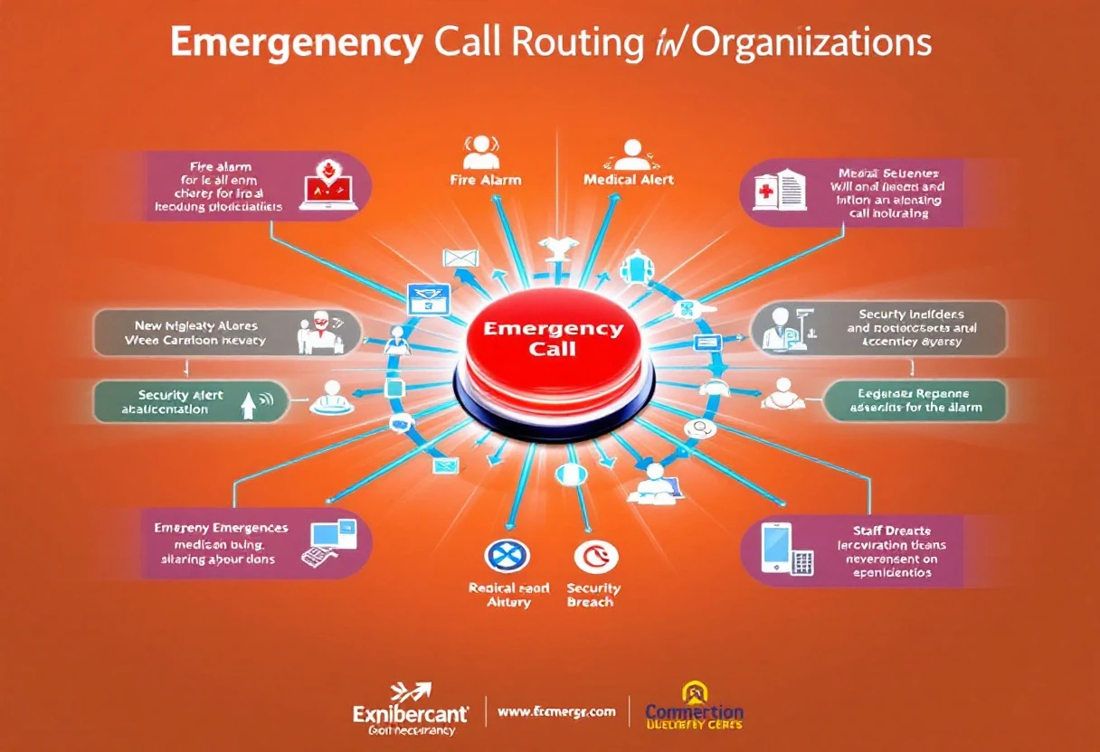 An engaging graphic illustrating the flow of emergency call routing in an organizational context, demonstrating the rapid connection of staff during an emergency.
