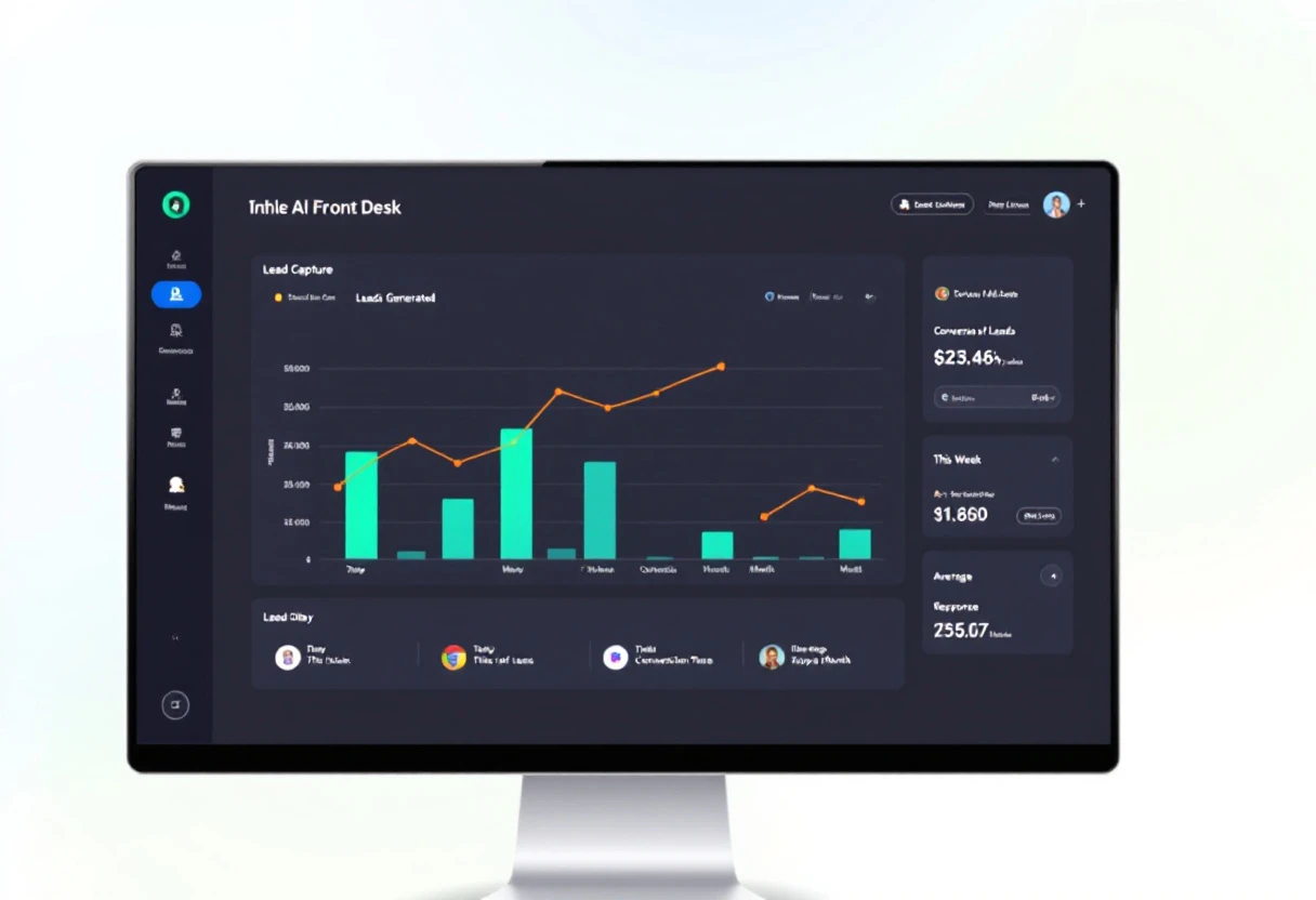 A screenshot of the AI Front Desk user interface showing lead capture statistics.